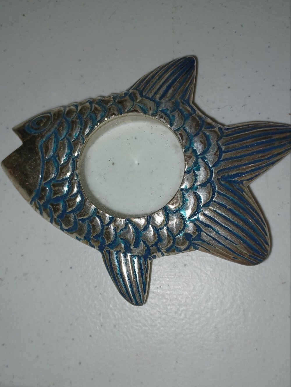 Brass fish-shaped magnifying glass or candle holder, nautical decorative item